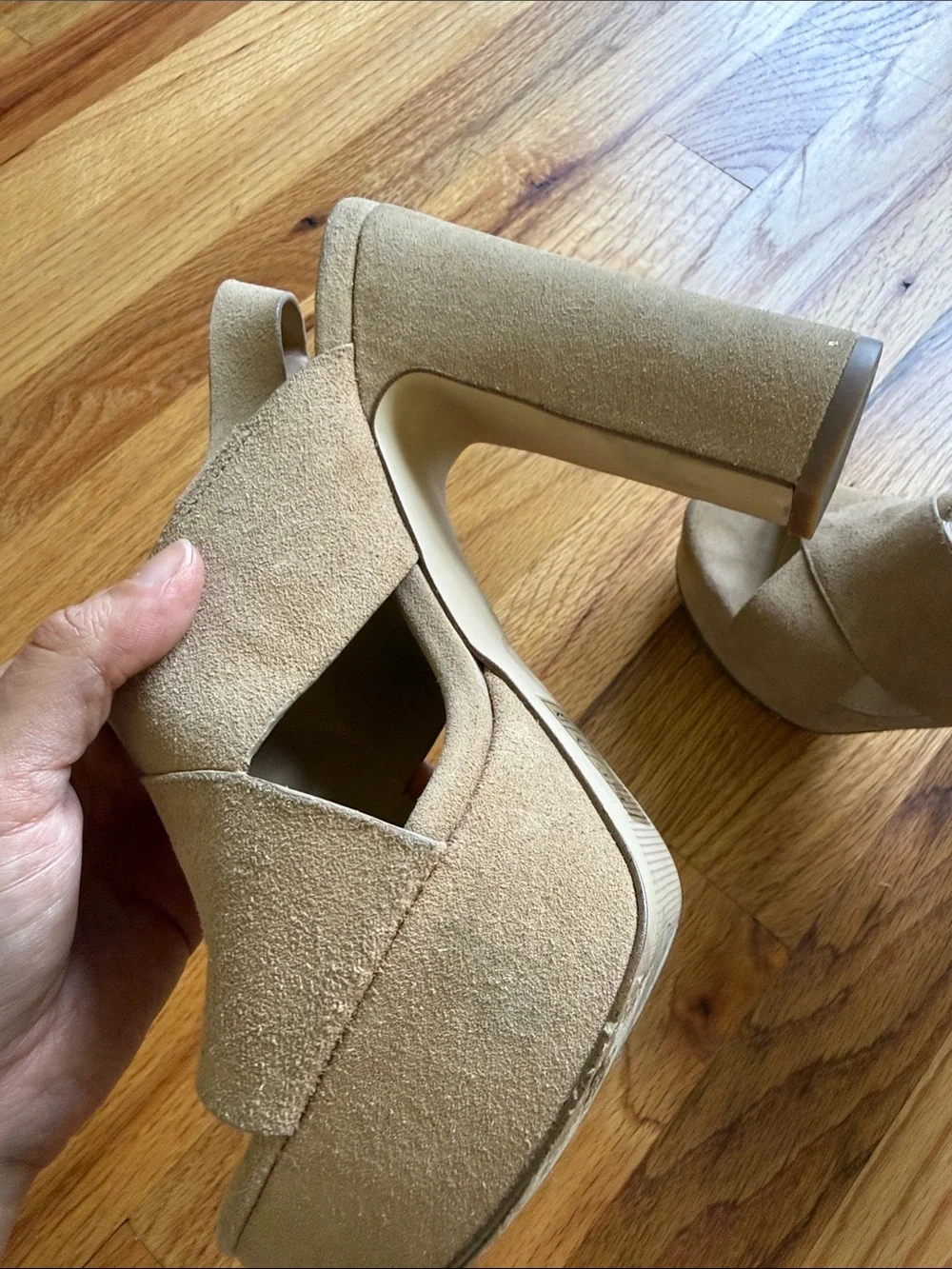 Michael Kors Beige Suede Platform Block Heel Sandals